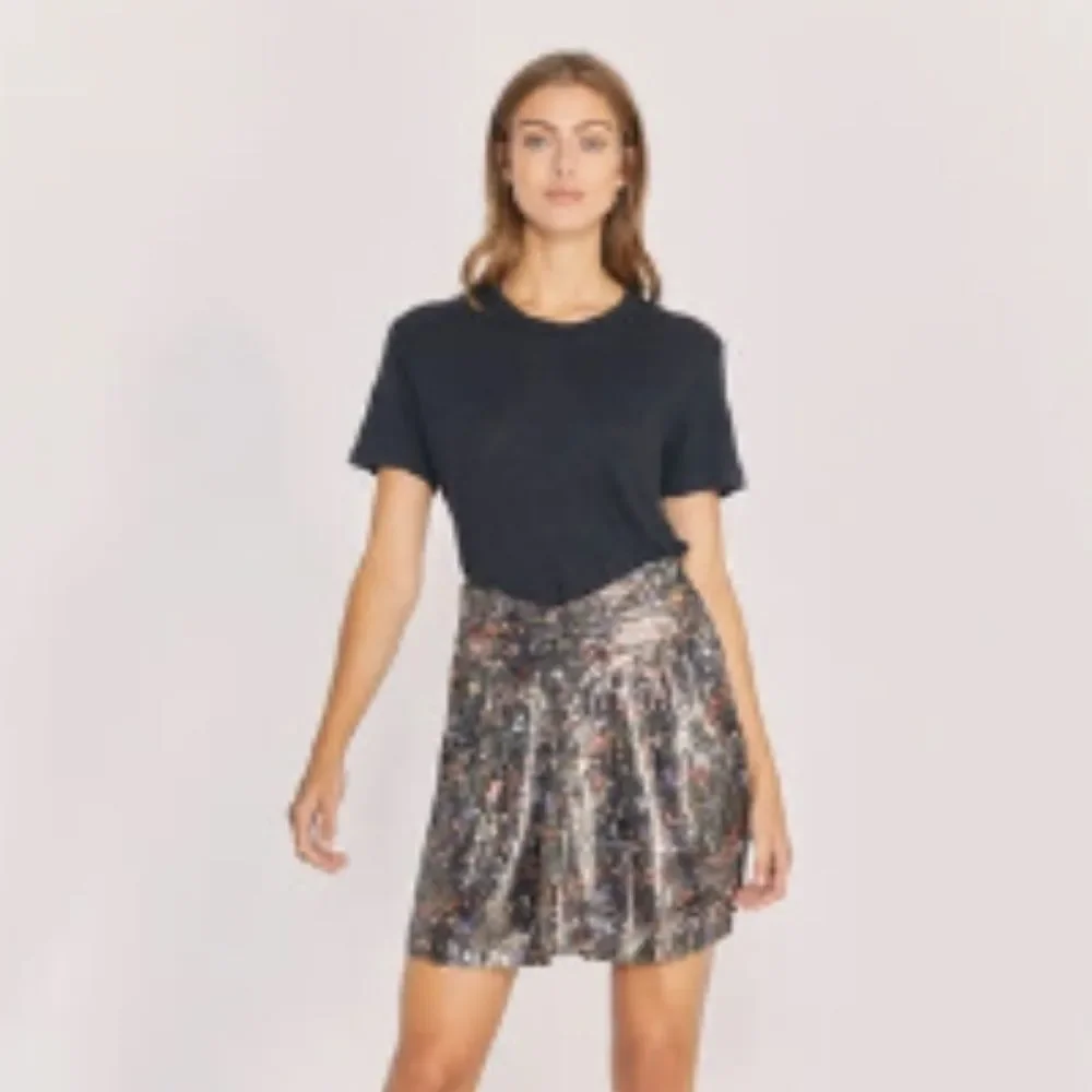 NEW IRO Black Multicolor Maziar Metallic Printed Silk Blend Mini Skirt Size 4